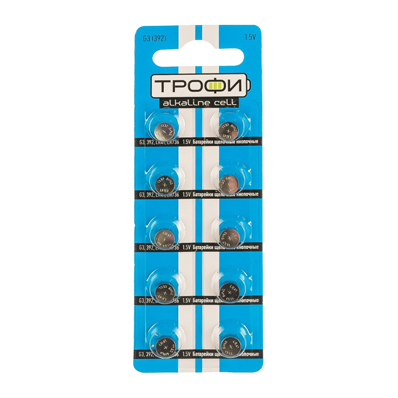 Батарейка Трофи G3/LR736/LR41/392A/192 BL10 Alkaline 1.55V (10/200/1600)
