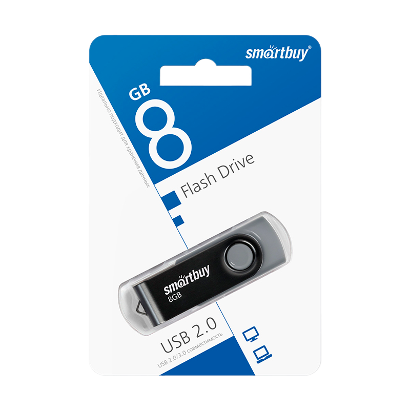 Флеш-накопитель Smartbuy Twist 8GB USB2.0 пластик черный