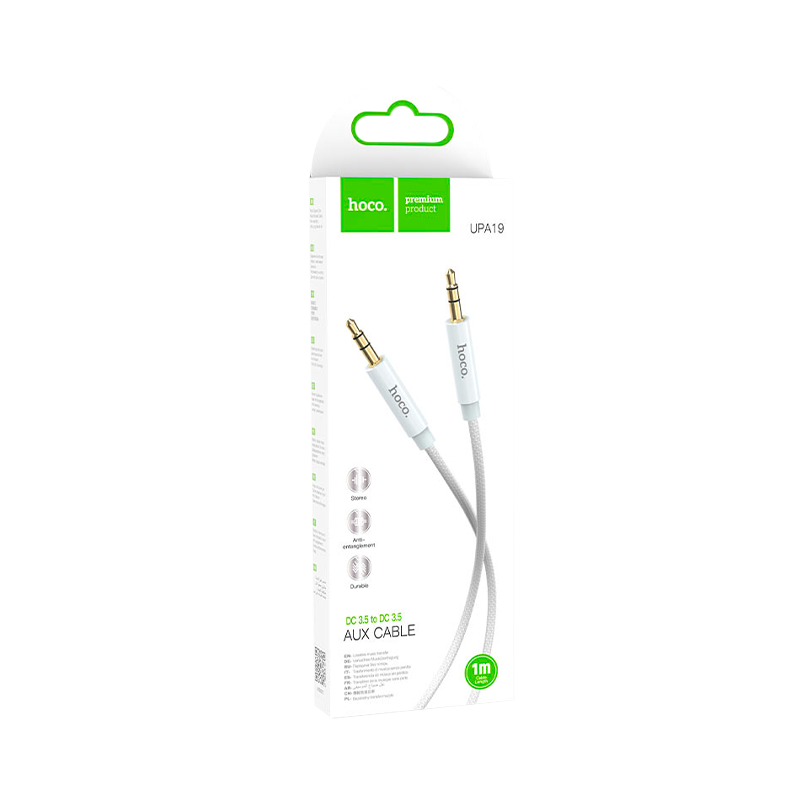 Кабель AUX HOCO UPA19 Jack 3.5mm (m)-Jack 3.5mm (m) 2.0м нейлон серебряный (1/31/310)