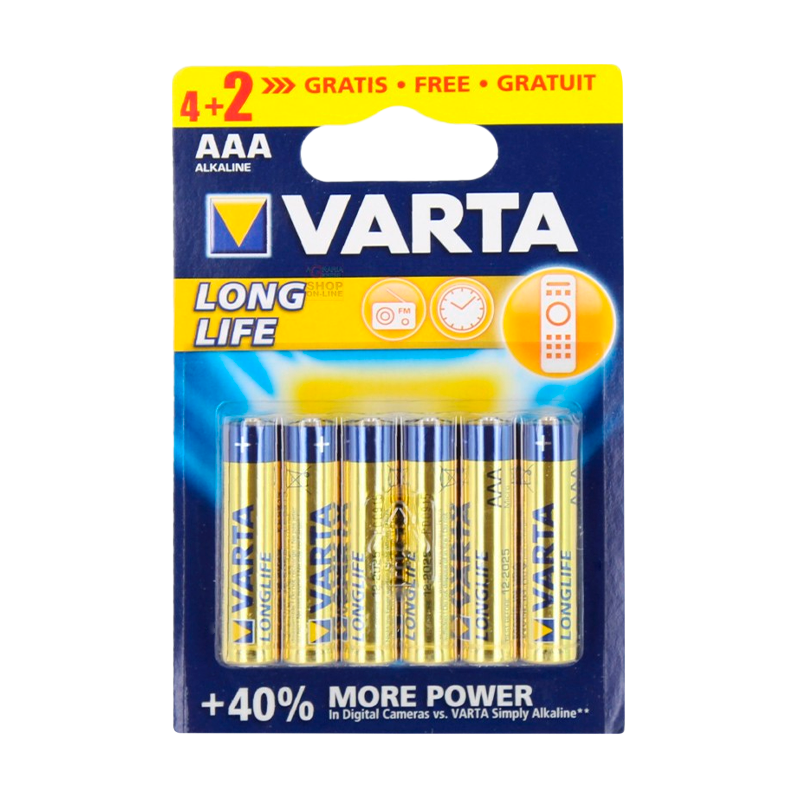 Батарейка Varta LONGLIFE LR03 AAA BL4+2 Alkaline 1.5V (4103) (6/60/300)