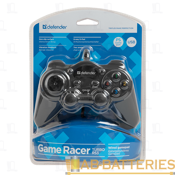 Геймпад проводной Defender Game Racer Turbo RS3 USB/PS 12 кн./2 стика черный (1/20/40)