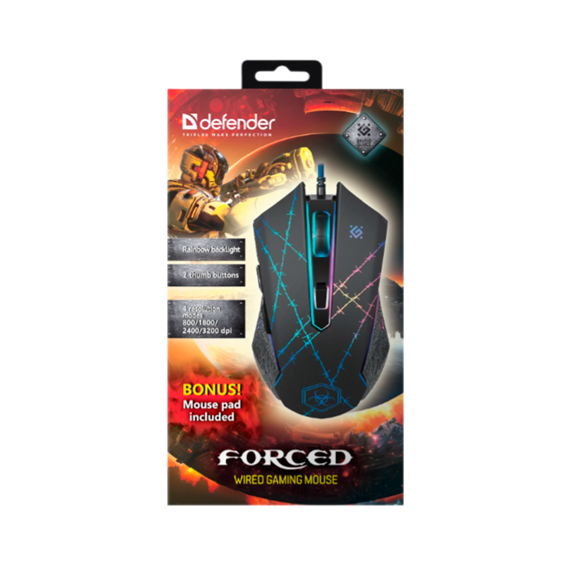 Мышь проводная Defender GM-020L Forced игровая USB черный (1/40)