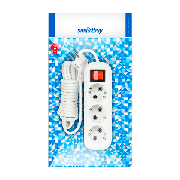Удлинитель Smartbuy 3р.С/З 16A 2.0м с выкл. ПВС 3x1мм² белый (1/50)