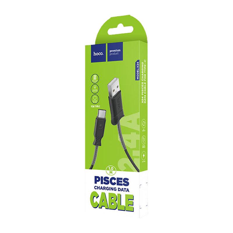Кабель HOCO X24 USB (m)-Type-C (m) 1.0м 2.4A TPE черный (1/31/310)
