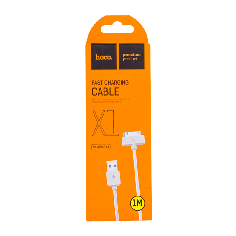 Кабель HOCO X1 USB (m)-Apple 30pin (m) 1.0м 2.4A ПВХ белый (1/30/300)
