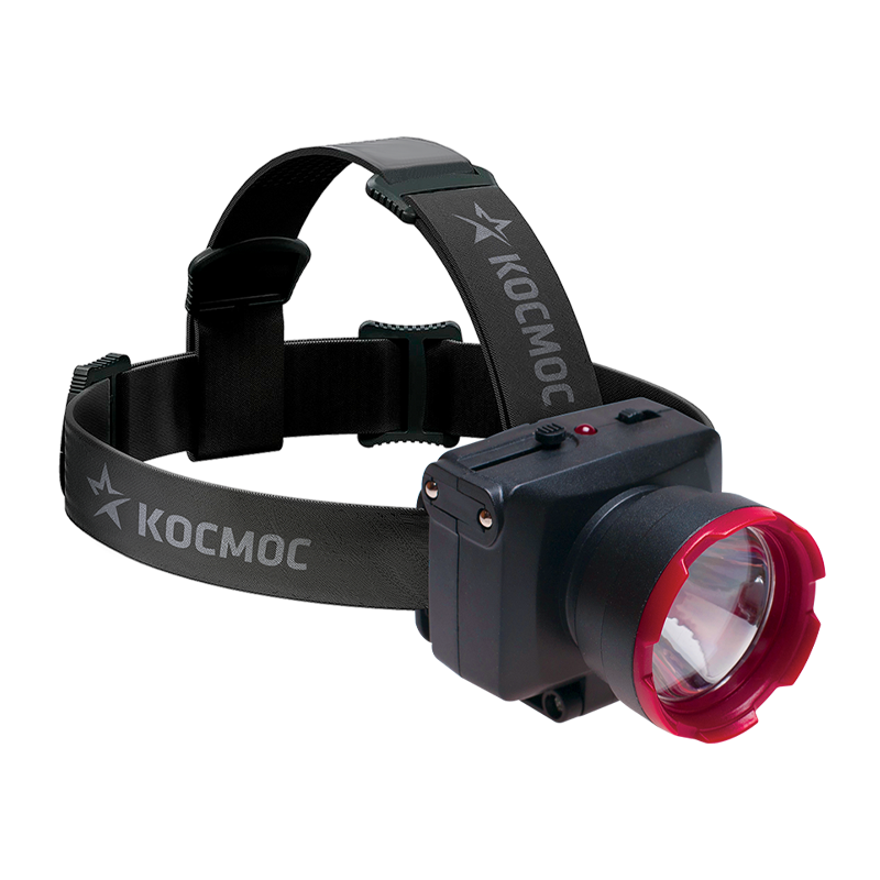 *Фонарь налобный Космос H1W 1W 1LED от аккумулятора 2 режима черный (1/12/24) 