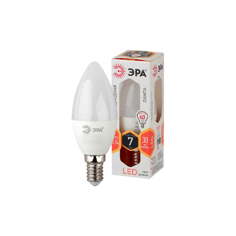 Лампа светодиодная ЭРА B35 E14 7W 2700К 170-265V свеча Frozed матовая (1/10/100)