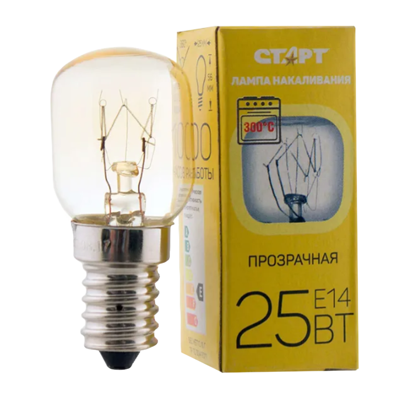 Лампа накаливания Старт E14 25W 2700К 230V OVEN для духовок прозрачная