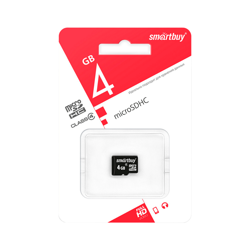 Карта памяти microSD Smartbuy 4GB Class4 4 МБ/сек без адаптера