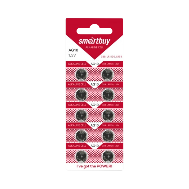 Батарейка Smartbuy G10/LR1130/LR54/389A/189 BL10 Alkaline 1.5V (10/100/2000)