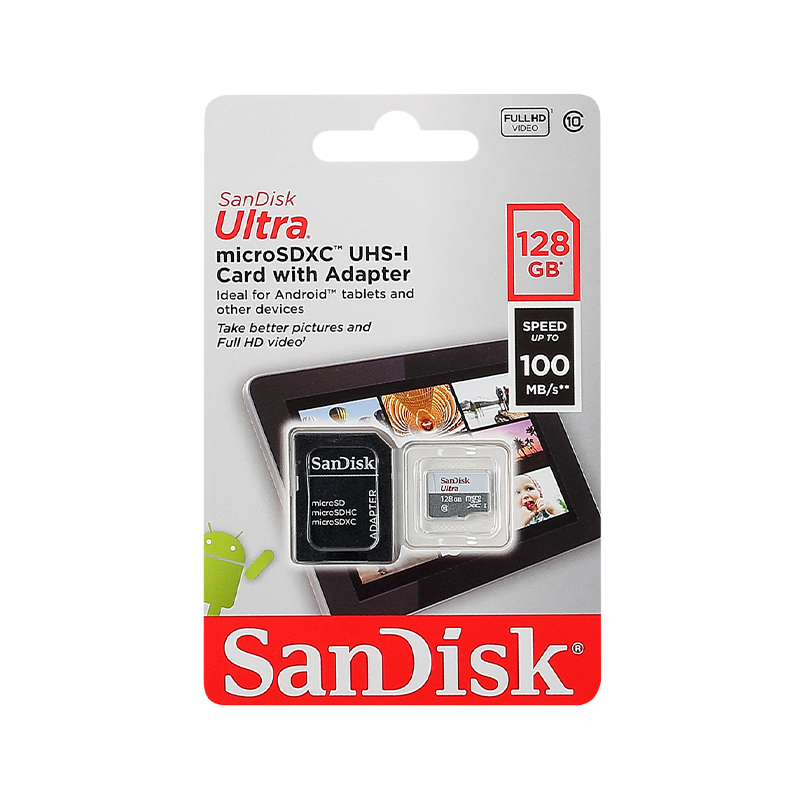 Карта памяти microSD SanDisk Ultra Light 128GB Class10 UHS-I (U1) 100 МБ/сек с адаптером