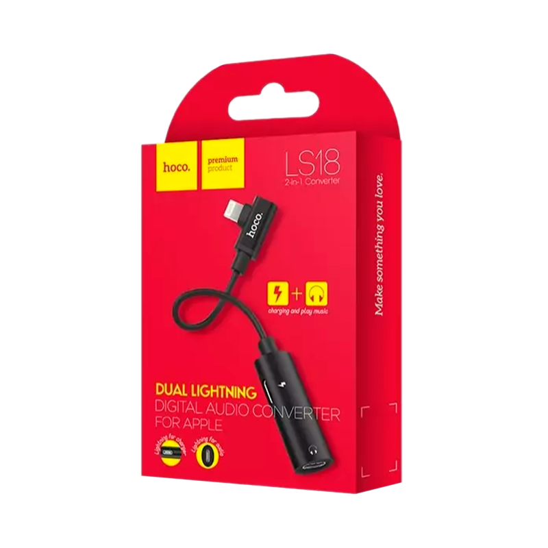 Переходник AUX HOCO LS18 Jack 3.5mm (f)-Lightning (m)/Lightning (f) силикон угловой серый (1/20/160)