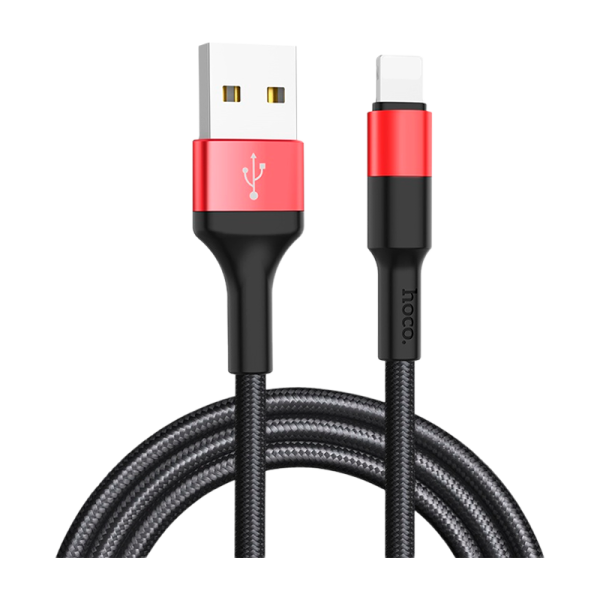 Кабель HOCO X26 USB (m)-Lightning (m) 1.0м 2.0A нейлон черный красный (1/30/300)