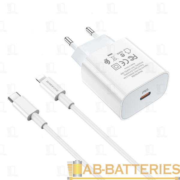 Сетевое З/У Borofone BA38A Plus Type-C 2.22A 20W QC3.0 с кабелем Type-C-Lightning белый (1/44/176)