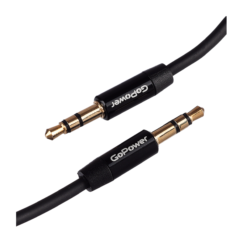 Кабель AUX GoPower Jack 3.5mm (m)-Jack 3.5mm (m) 1.5м TPE черный Premium Zip-Lock c подвесом (1/400)