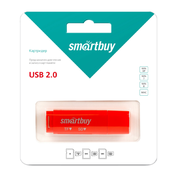 Картридер Smartbuy 715 USB2.0 SD/microSD красный