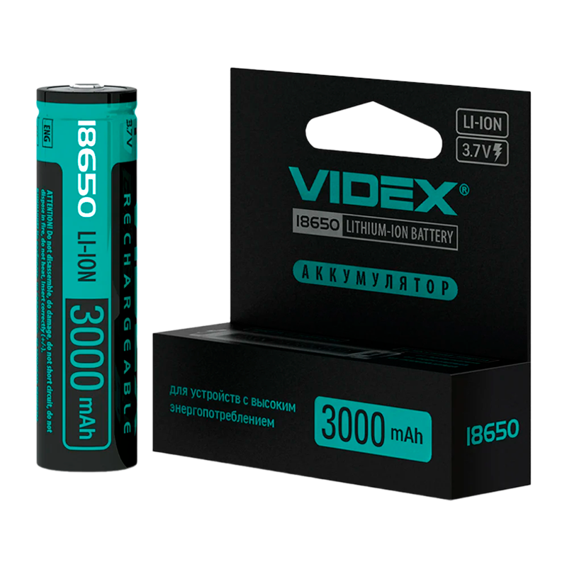 Аккумулятор Li-ion Videx 18650 BOX1 3000mAh с защитой (1/20/160)