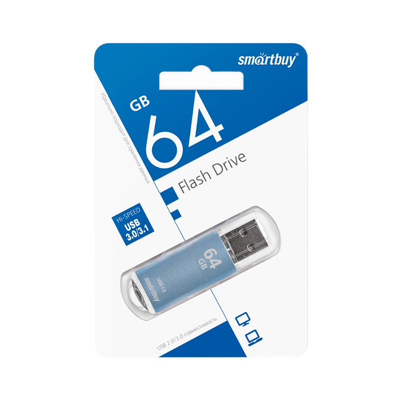 Флеш-накопитель Smartbuy V-Cut 64GB USB3.0 пластик синий