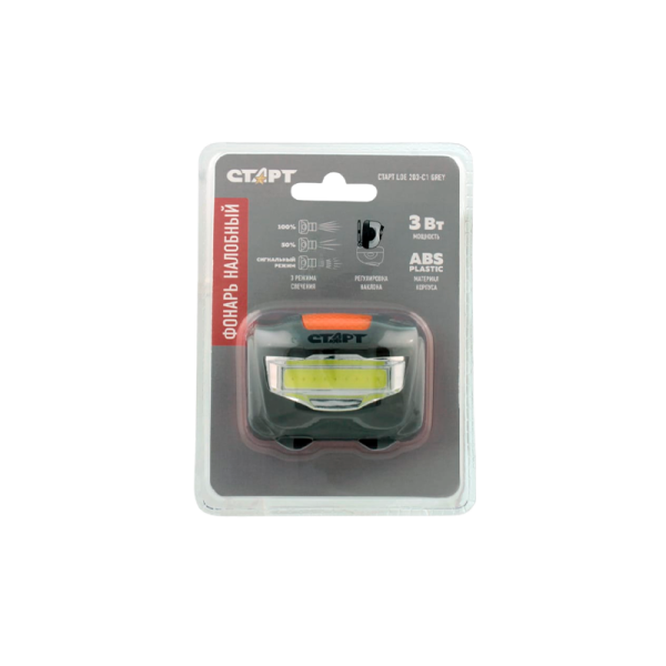 Фонарь налобный Старт LOE 203-C1 3W COB от батареек серый (1/12/192)