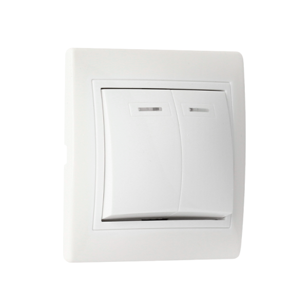 Выключатель Smartbuy 2-клавишный с индикатором 10А белый, керамика "Венера"