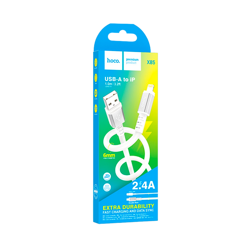 Кабель HOCO X85 USB (m)-Lightning (m) 1.0м 2.0A TPE белый (1/33/330)