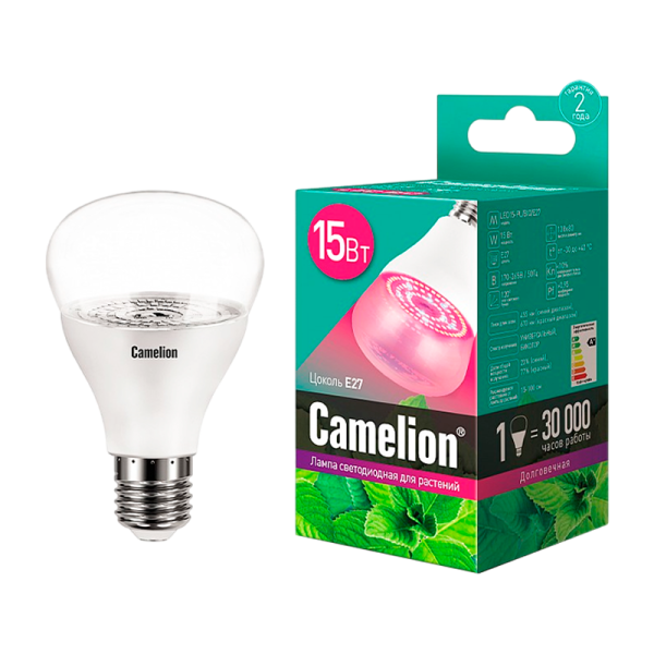 Лампа светодиодная Camelion 15W 220-240V груша ФИТО для аквариумов и растений прозрачная (1/20)