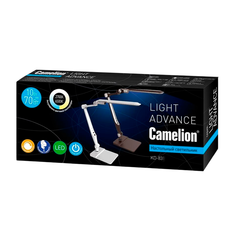 Светильник настольный Camelion KD-831 10W 230V 12LED на основании сенс. рег.ярк./цвета черный