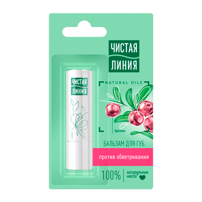 Бальзам для губ Чистая линия брусника против обветривания 4г. (1/24)