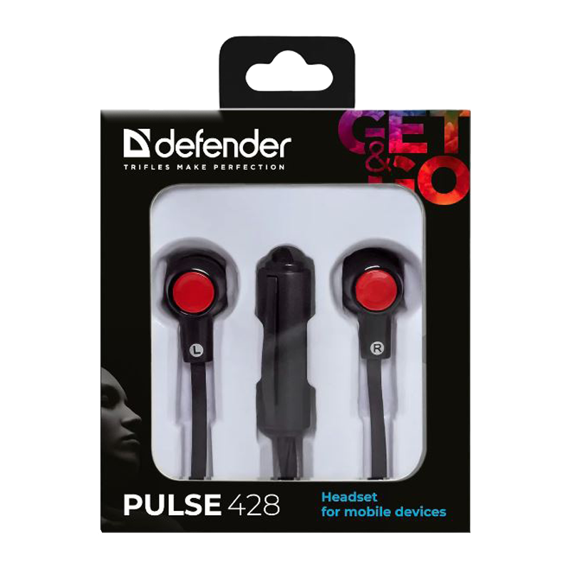 Наушники внутриканальные Defender 428 Pulse с микр. черный (1/160)