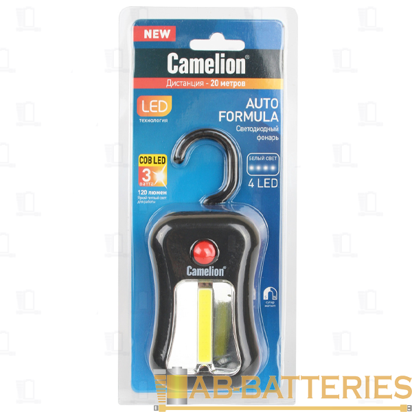 Фонарь туристический Camelion LED51520 3W 3COB от батареек IPX4 черный (1/8/24)