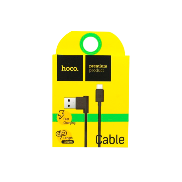 Кабель HOCO UPM10 USB (m)-microUSB (m) 1.2м 2.4A силикон угловой черный (1/50/500)