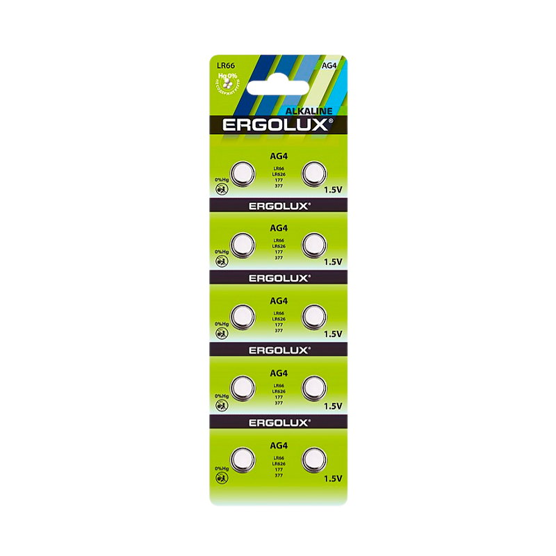 Батарейка Ergolux G4/LR626/LR66/377A/177 BL10 Alkaline 1.5V (10/100/2000)