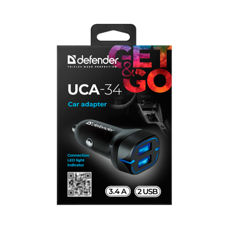 Автомобильное З/У Defender UCA-34 2USB 3.4A 5W черный (1/100)