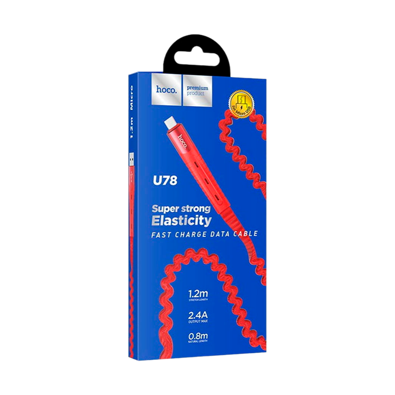 Кабель HOCO U78 USB (m)-microUSB (m) 1.2м 2.1A ткань красный (1/22/220)