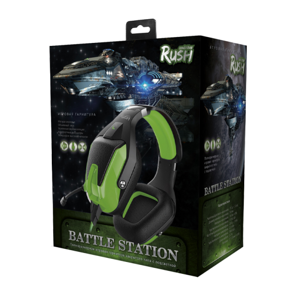 Наушники полноразмерные Smartbuy Rush BATTLE STATION с микр. игровые черный зеленый (1/20)