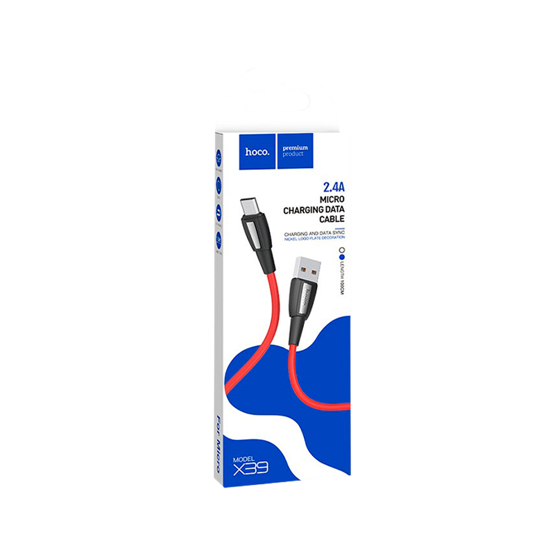 Кабель HOCO X39 USB (m)-microUSB (m) 1.0м 2.4A ткань красный (1/33/330)