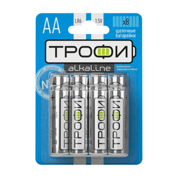 Батарейка Трофи LR6 AA BL8 Alkaline 1.5V (8/80/640/15360)
