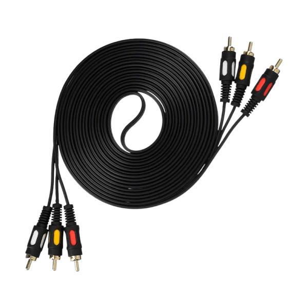 Кабель GoPower 3xRCA (m)-3xRCA (m) 5.0м ПВХ черный Premium Zip-Lock c подвесом (1/50)
