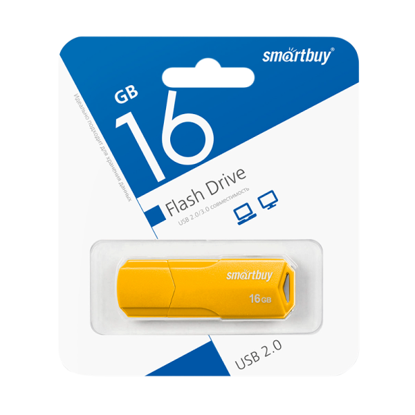 Флеш-накопитель Smartbuy Clue 16GB USB2.0 пластик желтый