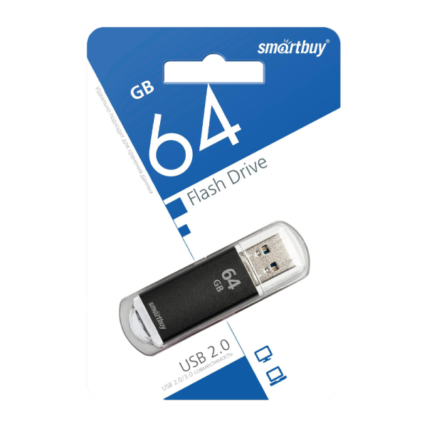 Флеш-накопитель Smartbuy V-Cut 64GB USB2.0 пластик черный