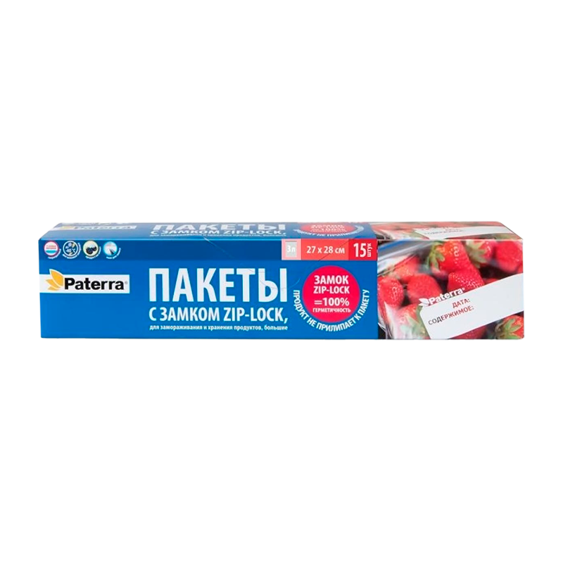 Пакет для заморозки Paterra 28см x 27см ПВД 40мкм с замком 15шт. (1/24)