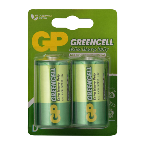 Батарейка GP GreenCell R20 D BL2 Heavy Duty 1.5V (2/20/120)