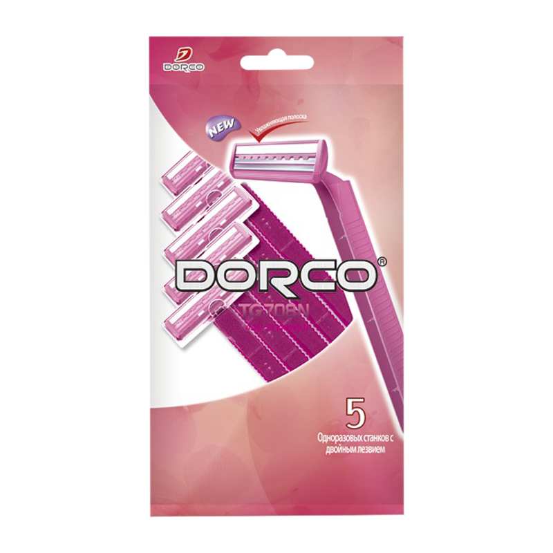 Бритва DORCO TG-708WN 2 лезвия пластиковая ручка увл. полоска 5шт. (1/20)