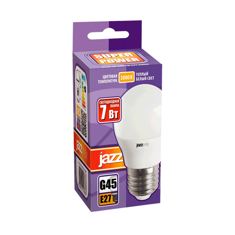 Лампа светодиодная JAZZway G45 E27 7W 3000К 230V шар матовая (1/10/100)