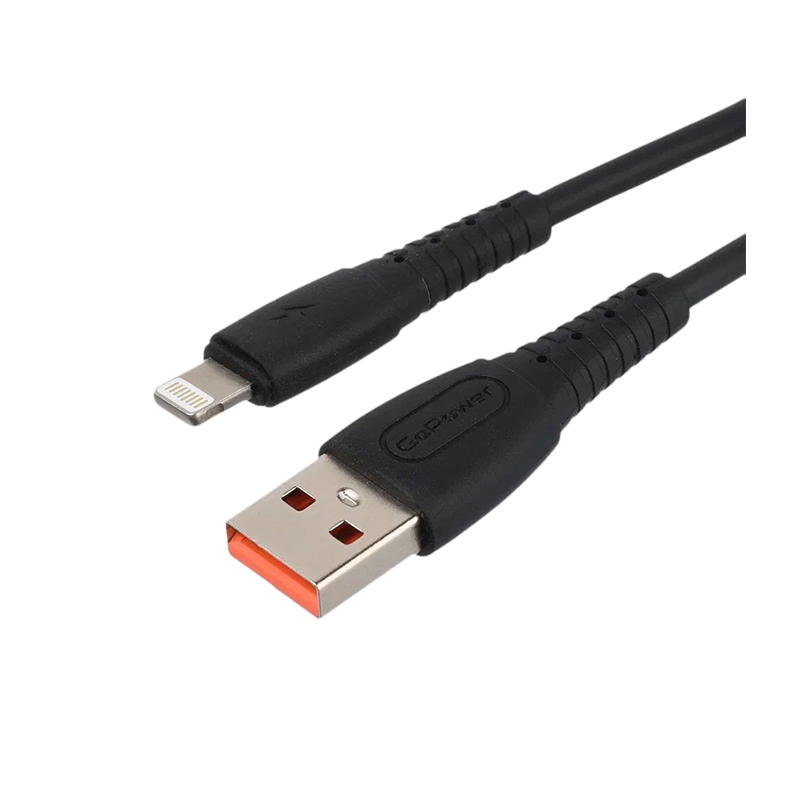 *Кабель GoPower GP07L USB (m)-Lightning (m) 2.4A силикон черный (1/200/800) 