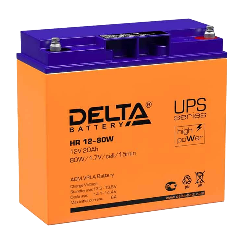 Аккумулятор свинцово-кислотный Delta HR 12-80 W 12V 20Ah