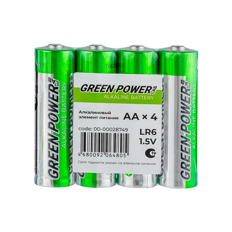 Батарейка GREEN POWERlab LR6 AA Shrink 4 Alkaline 1.5V (4/40/1000)