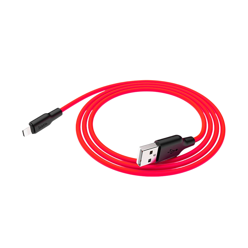 Кабель HOCO X21 Plus USB (m)-Lightning (m) 1.0м 2.4A силикон черный красный (1/28/168)