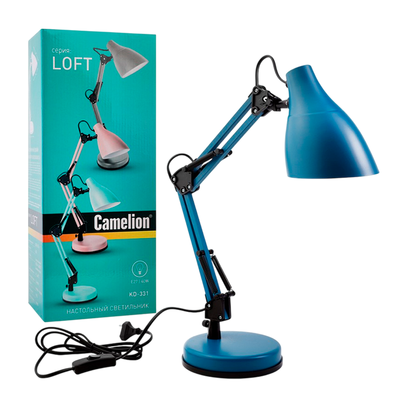Светильник настольный Camelion KD-331 40W 230V E27 на основании синий (1/6)