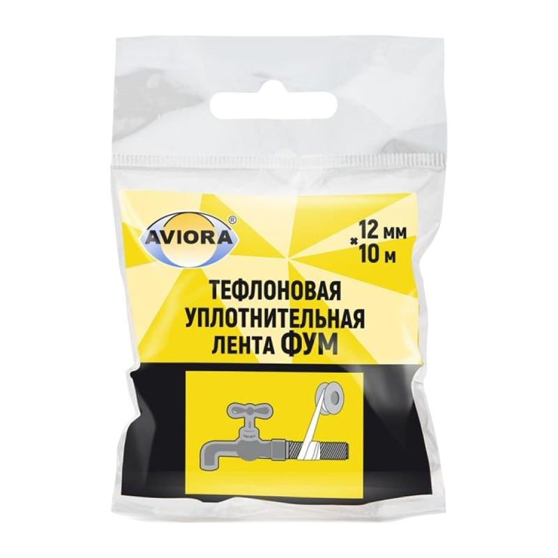 Тефлоновая уплотнительная лента (ФУМ), 12 мм х 10 м, AVIORA (1/200)